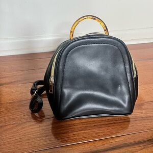 Black Mini Backpack with Tortoiseshell Handle